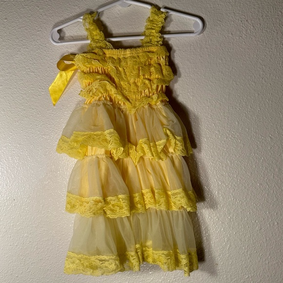 Yellow Spaghetti Strap Shabby Chic baby girl dress size small - Picture 3 of 9
